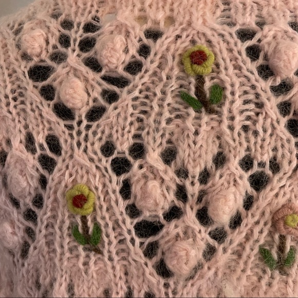 Chelsea Young SZ M Vintage Wool Mohair Blend Knitted Floral Pullover Sweater - Picture 5 of 10